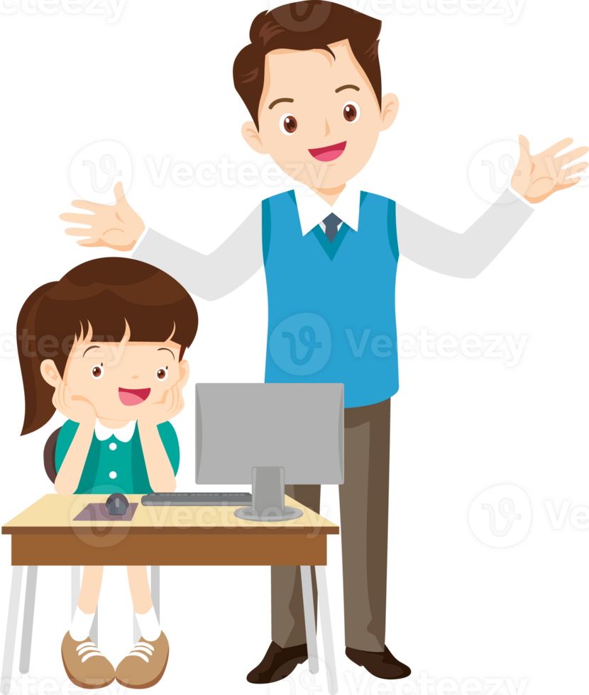 teacher and student learn computer png