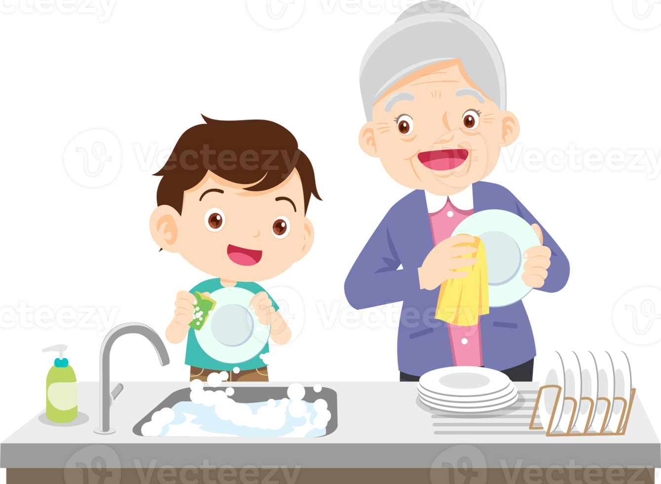 cute people washing dishes png