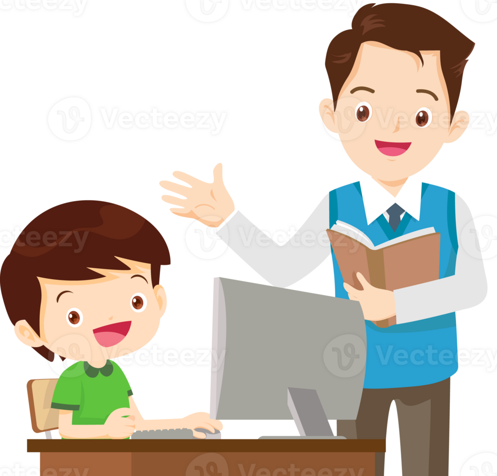 teacher and student learn computer png