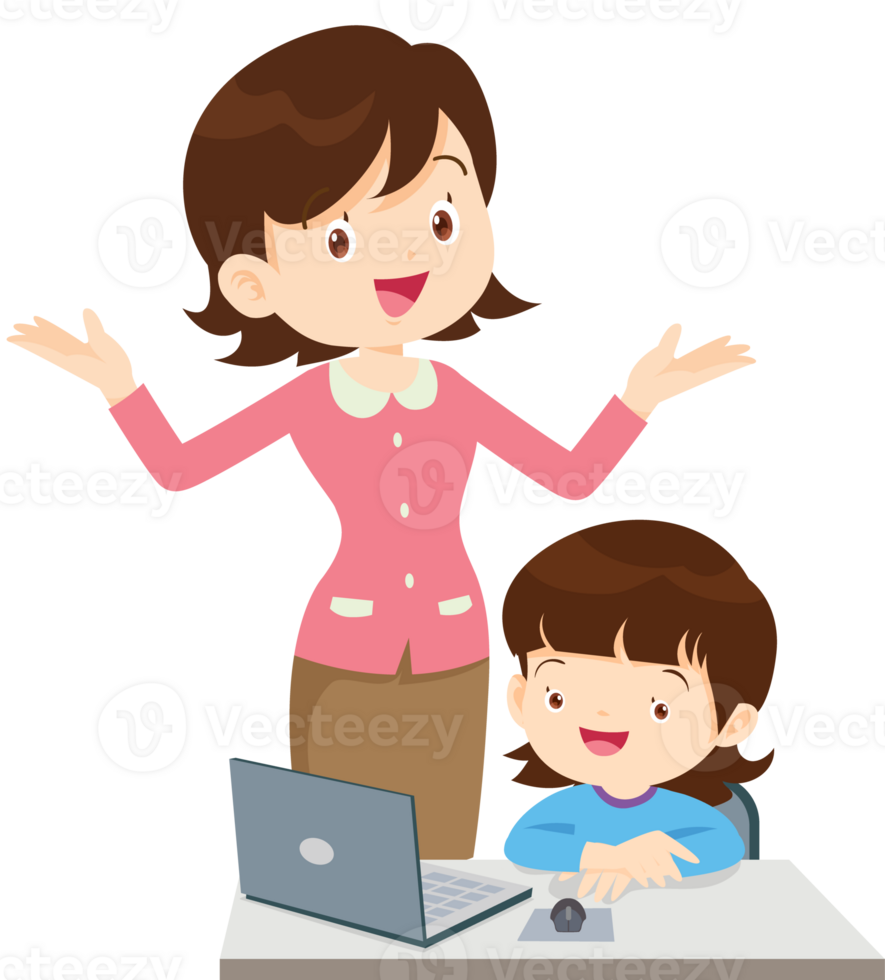 teacher and student learn computer png