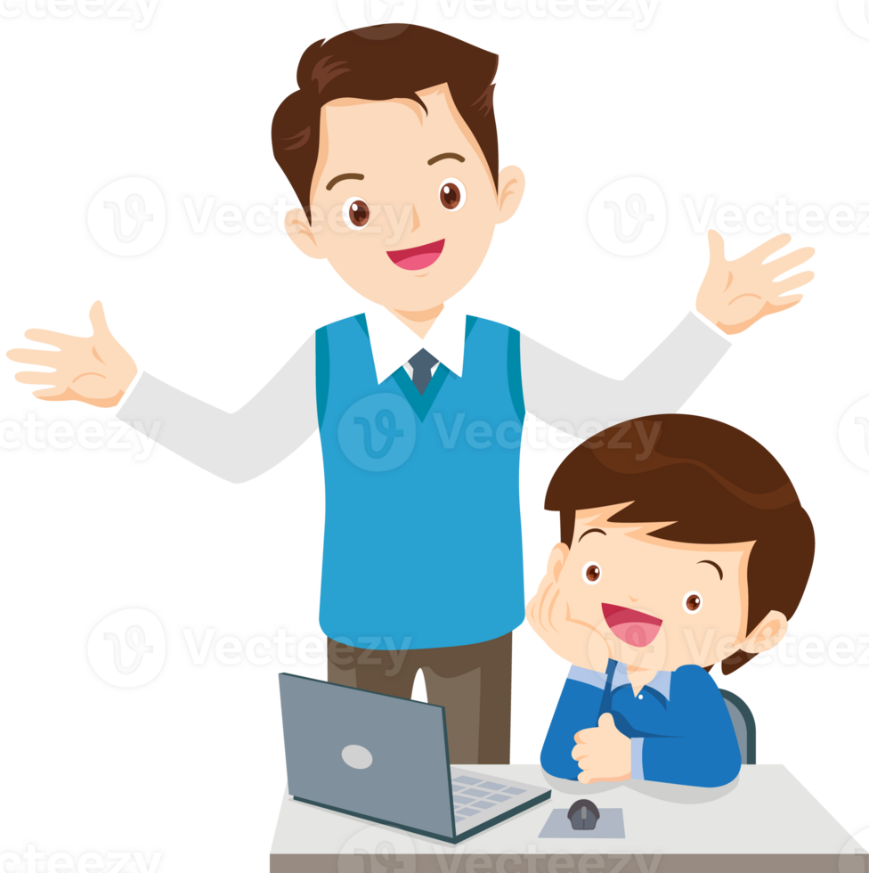teacher and student learn computer png
