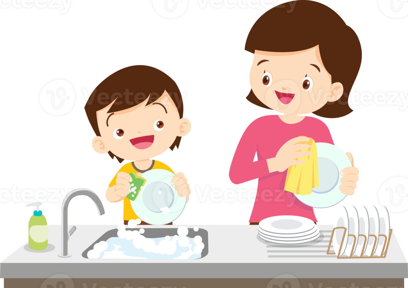 cute people washing dishes png