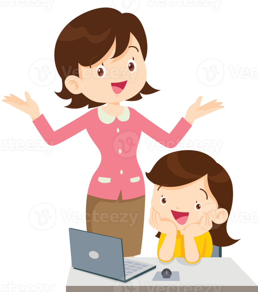 teacher and student learn computer png