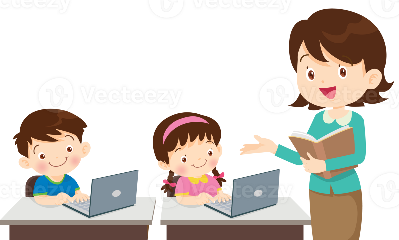 teacher and student learn computer png