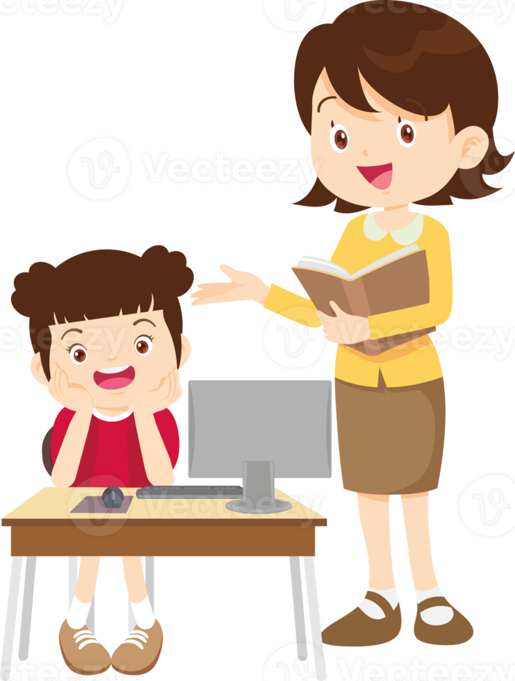 teacher and student learn computer png