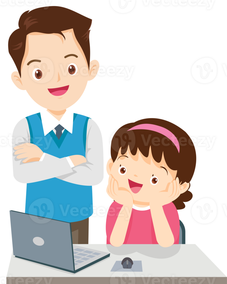 teacher and student learn computer png