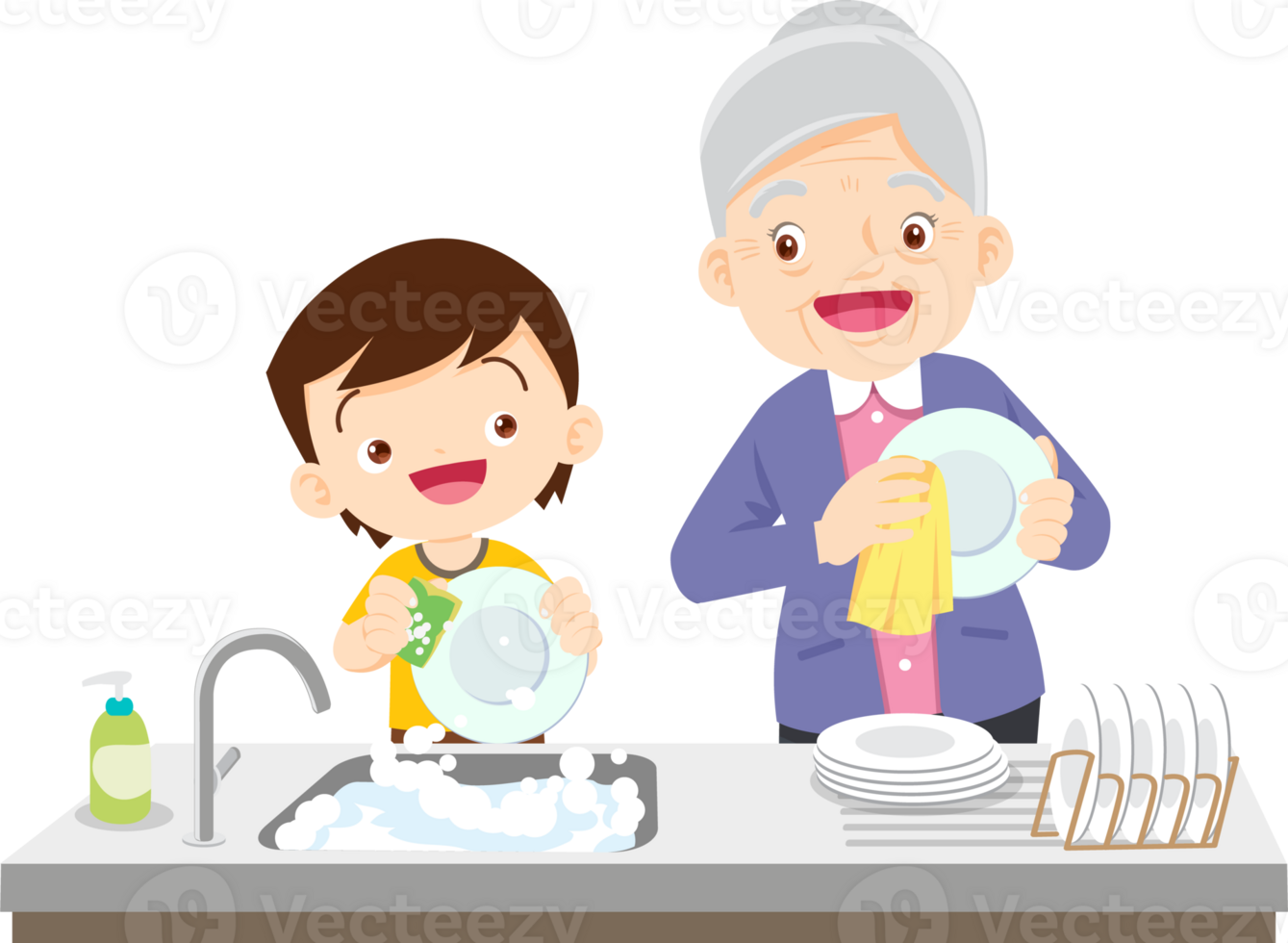 cute people washing dishes png