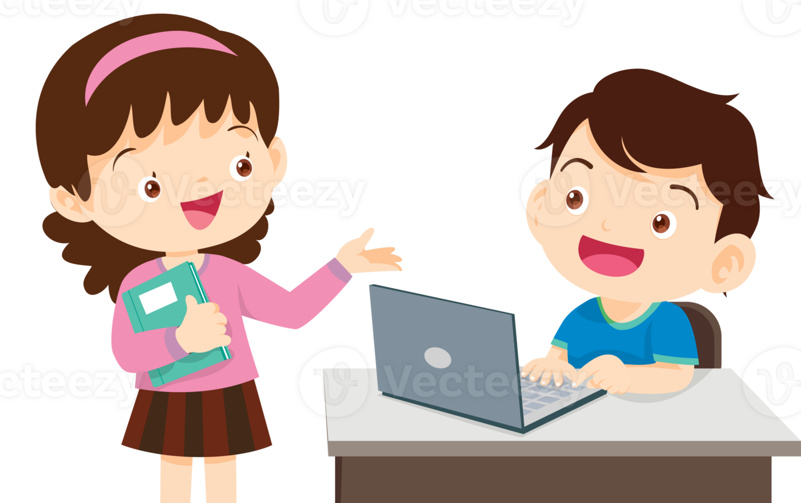 teacher and student learn computer png