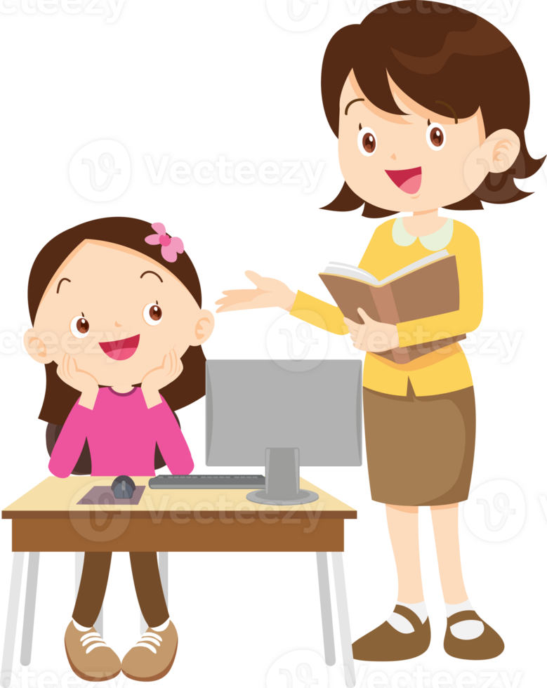 teacher and student learn computer png