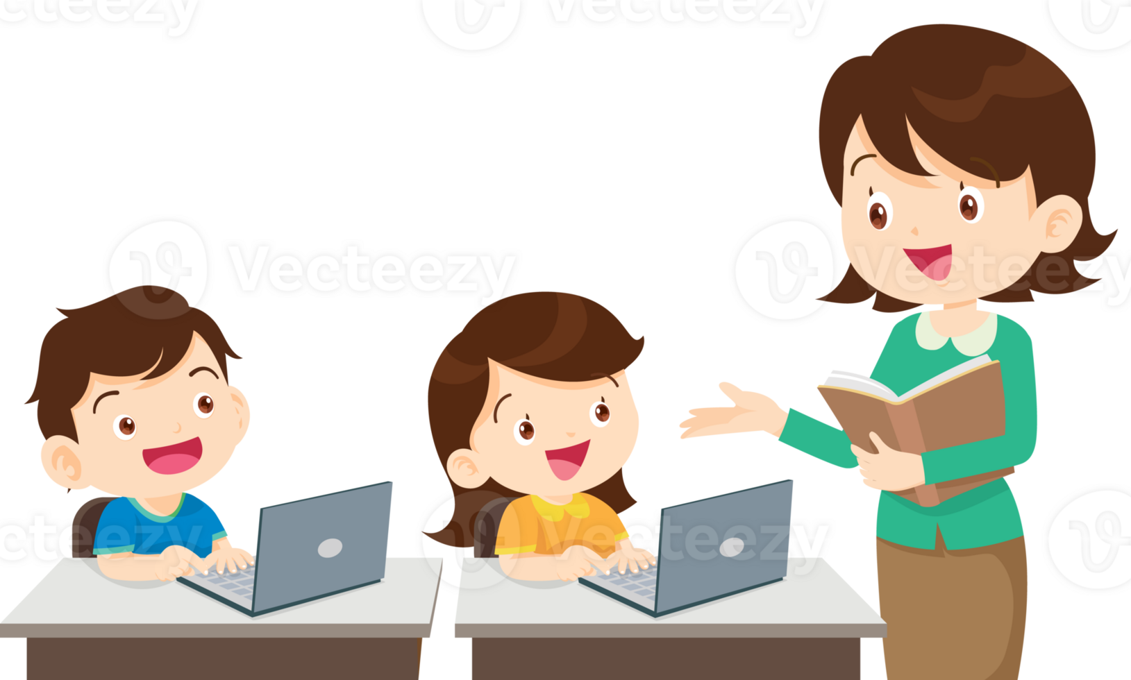 teacher and student learn computer png