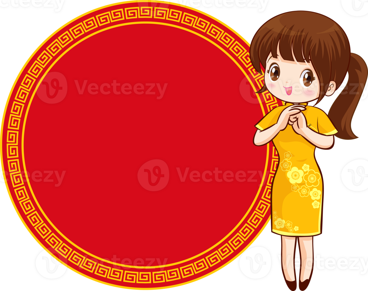 Beautiful chinese woman in traditional gown with signboard presents png