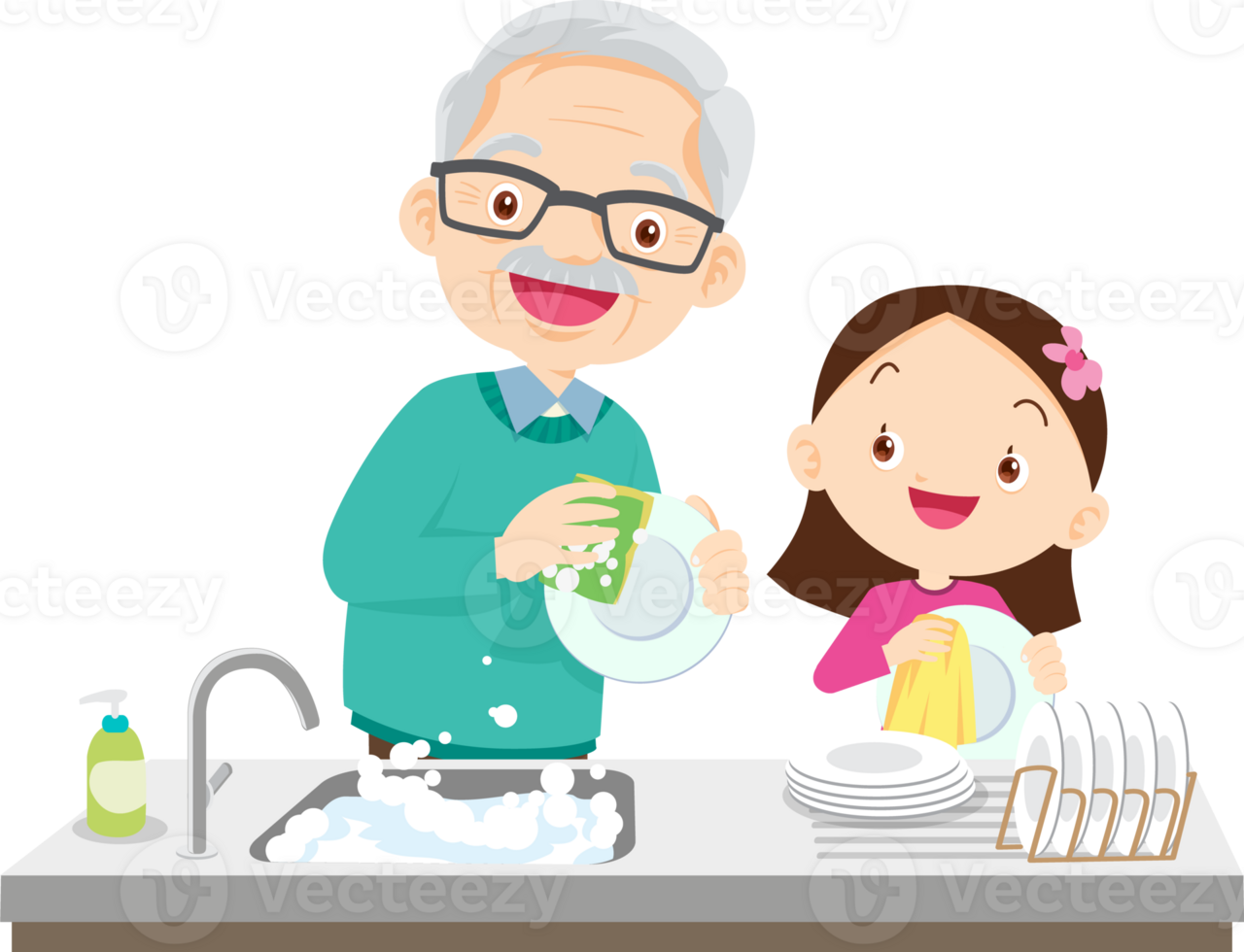 cute people washing dishes png