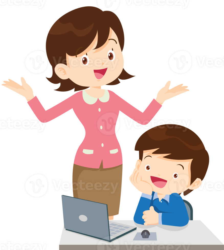 teacher and student learn computer png