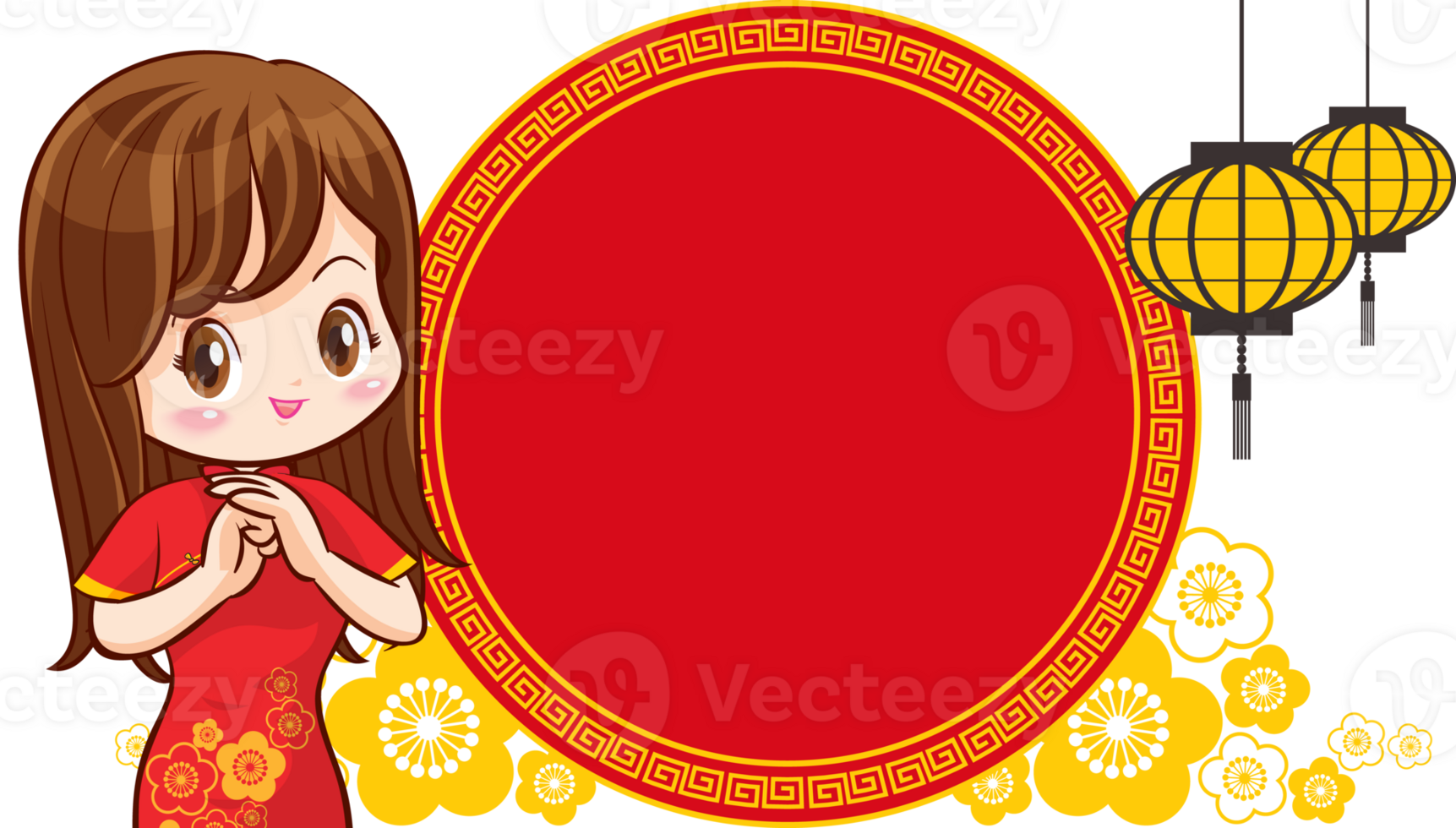 Beautiful chinese woman in traditional gown with signboard presents png