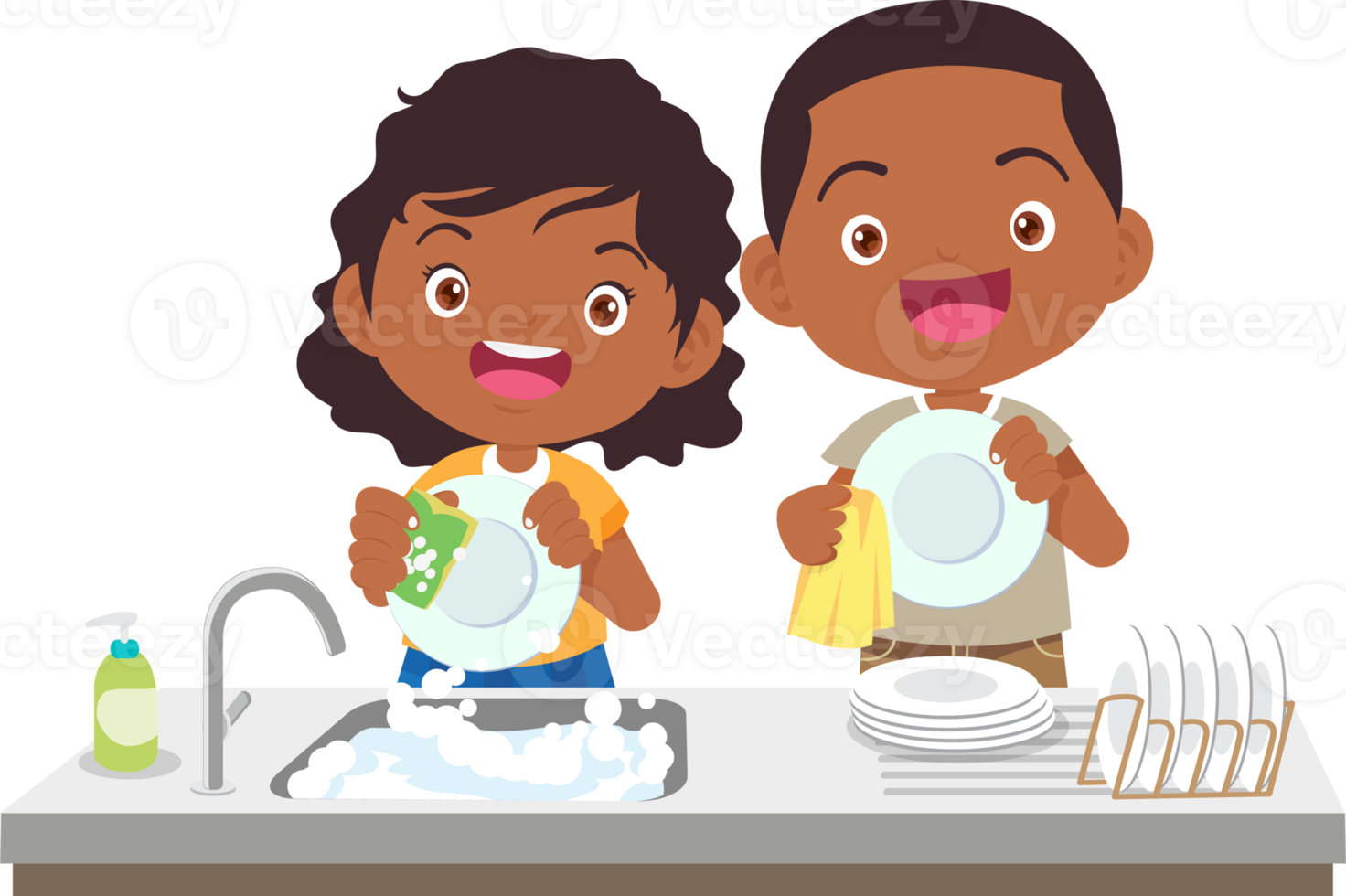 cute people washing dishes png
