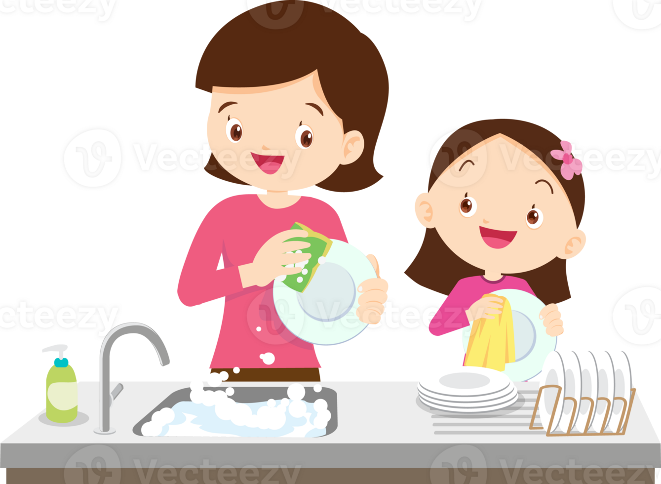 cute people washing dishes png