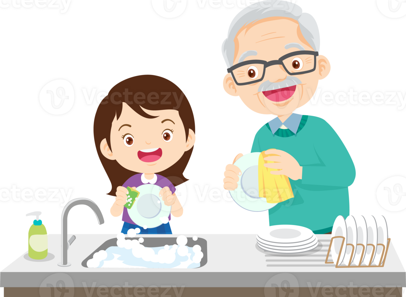 cute people washing dishes png
