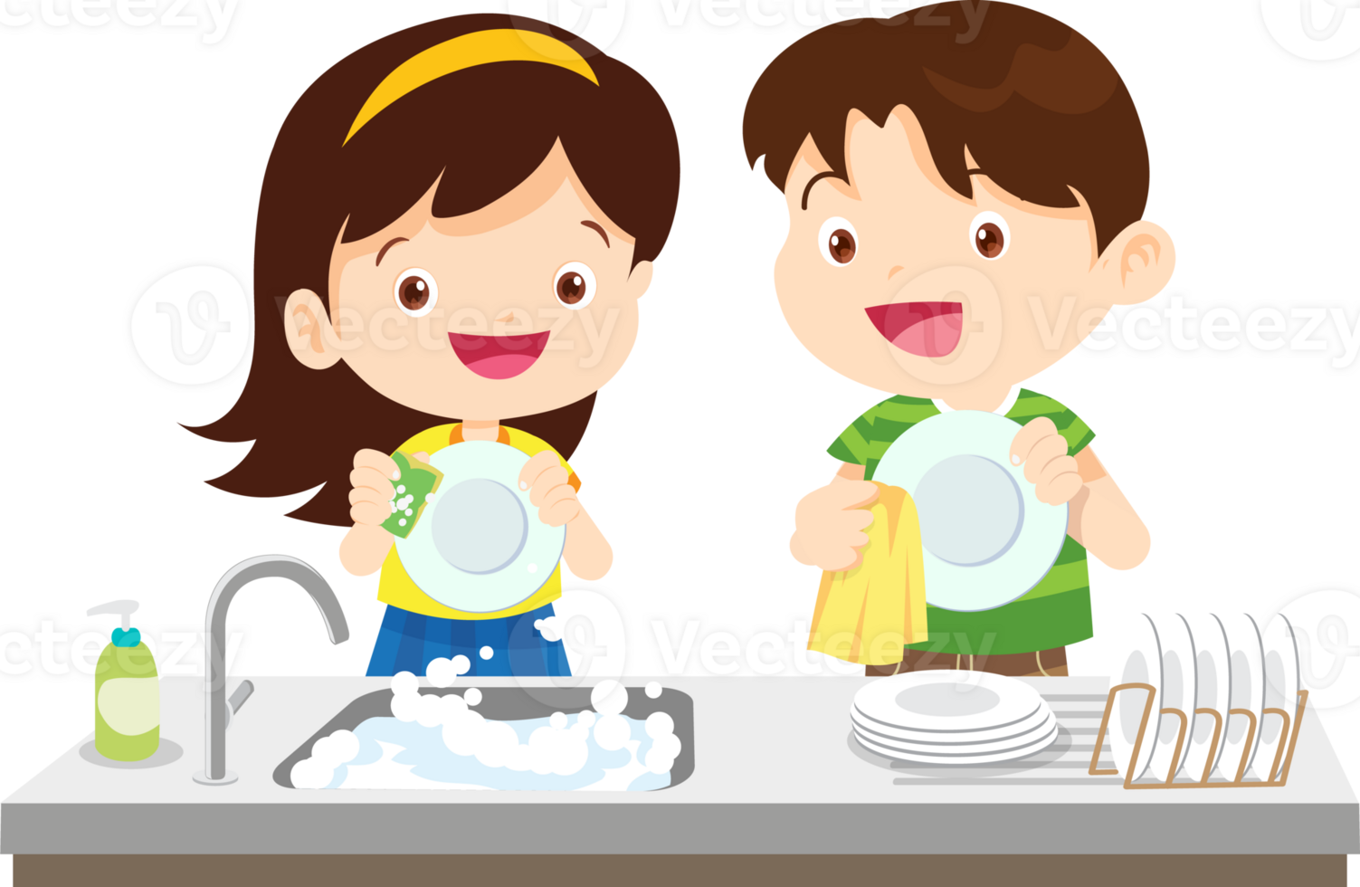 cute people washing dishes png