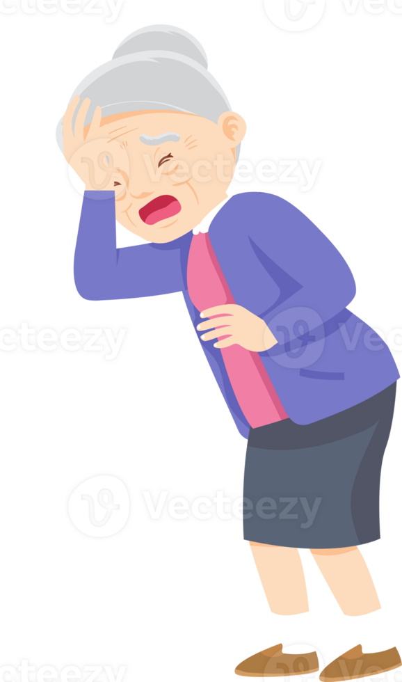 Grandma character have sick and symptom of pain png