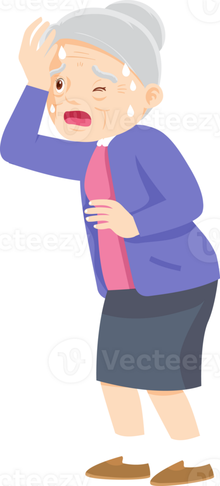 Grandma character have sick and symptom of pain png