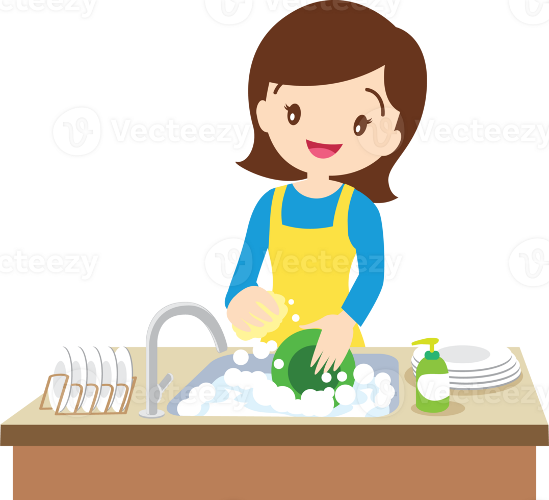cute people washing dishes png