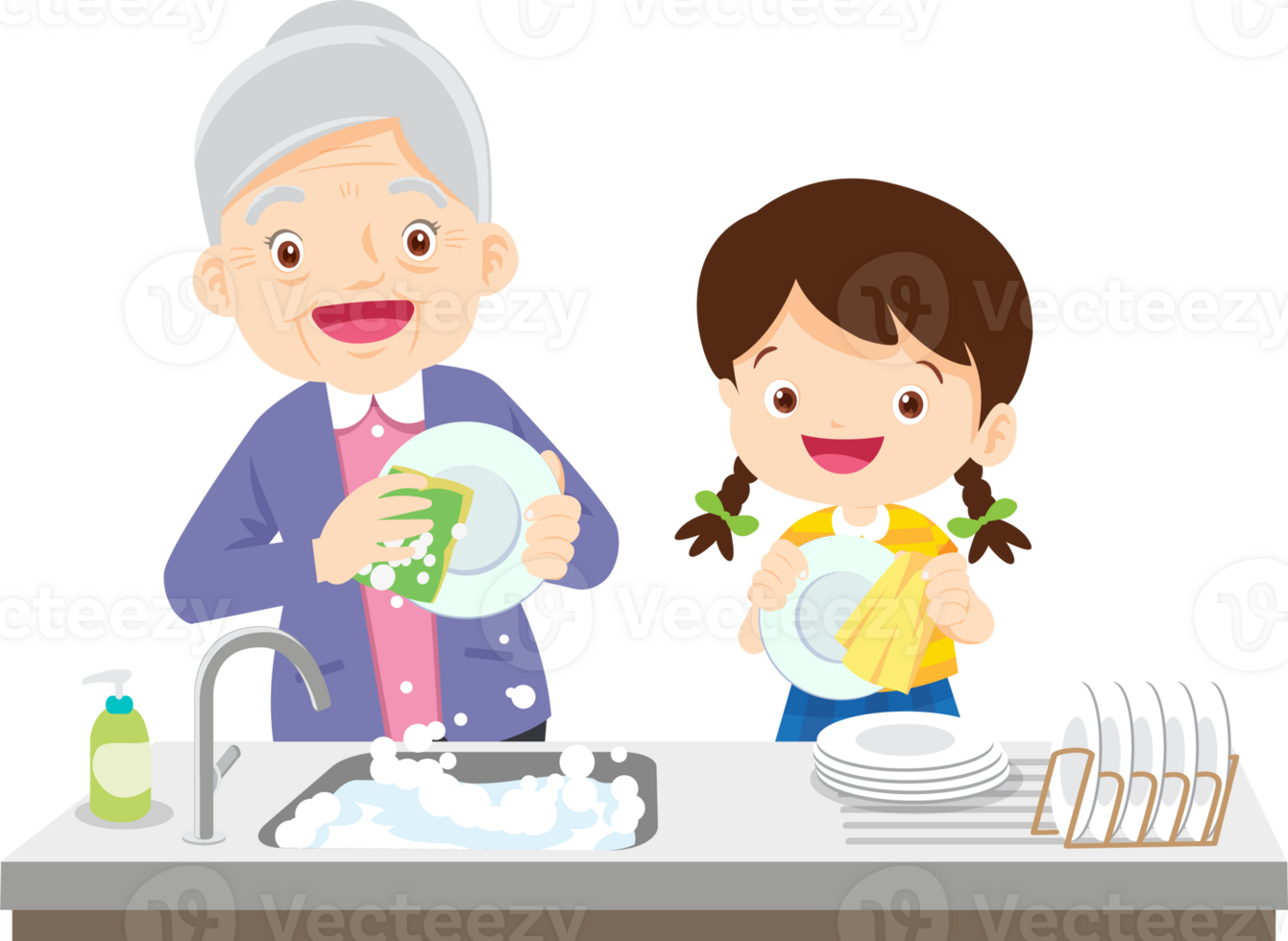 cute people washing dishes png