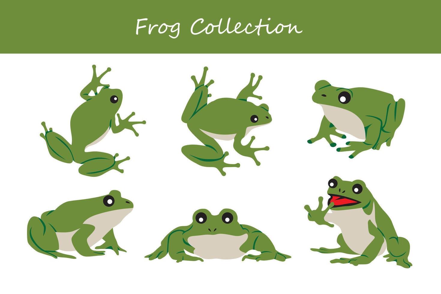 Set of frog in flat design style. Vector illustration.