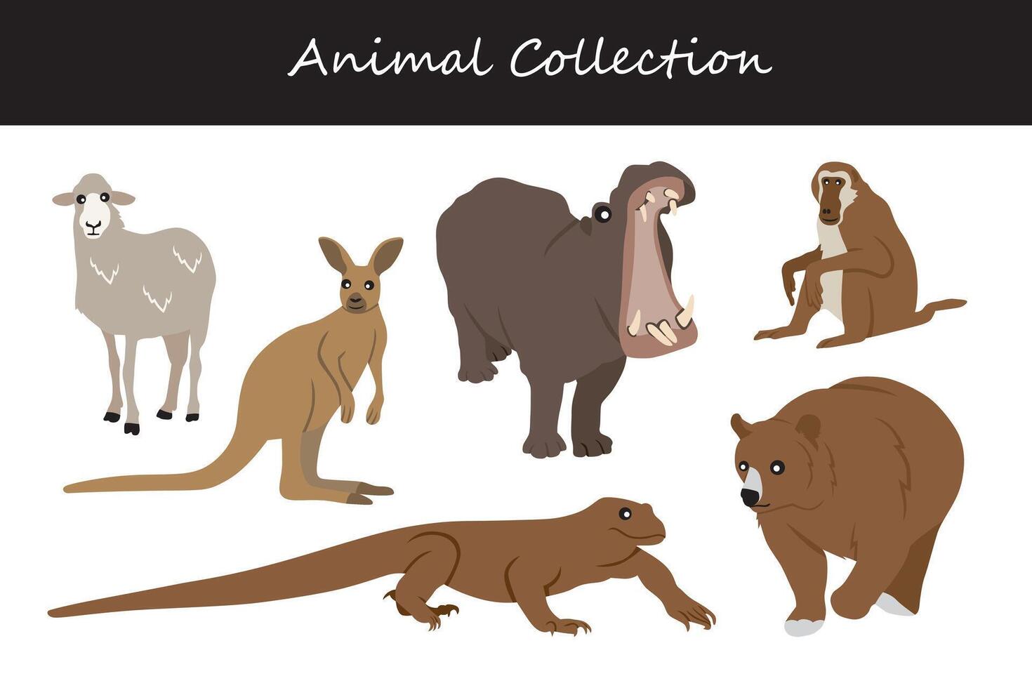 Animals collection isolated on white background. Flat style vector illustration.