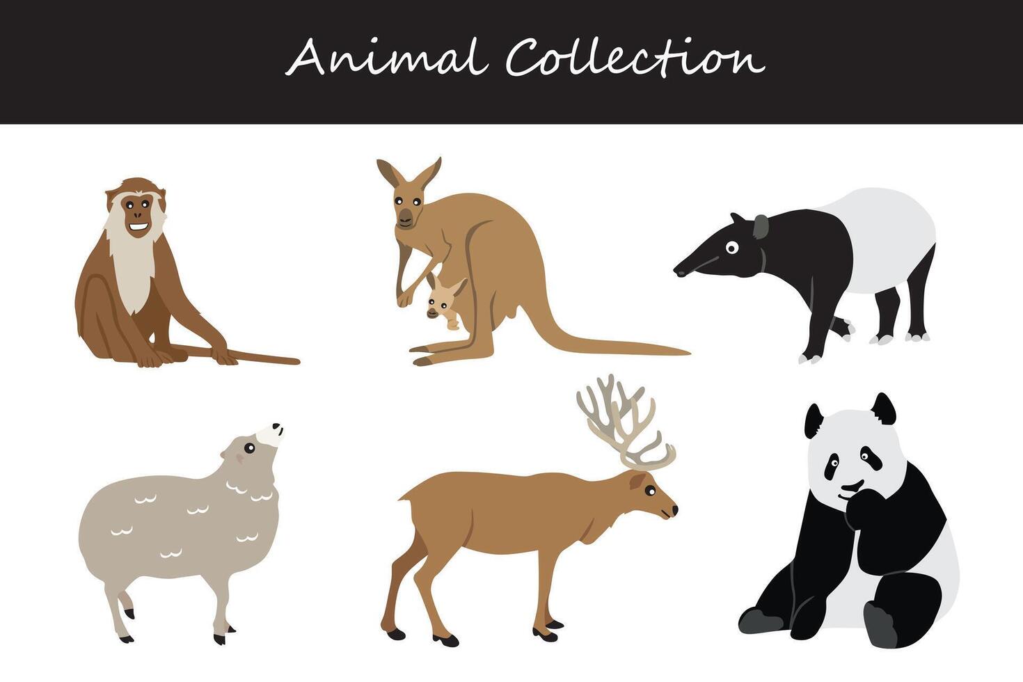 Animals collection isolated on white background. Flat style vector illustration.