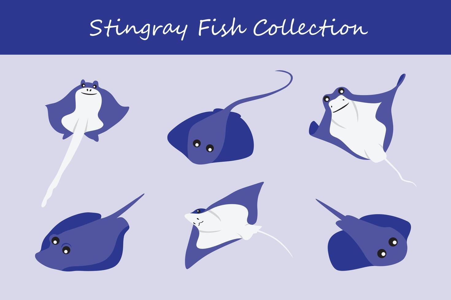 stingray vector illustration set. Cute stingray isolated on white background.