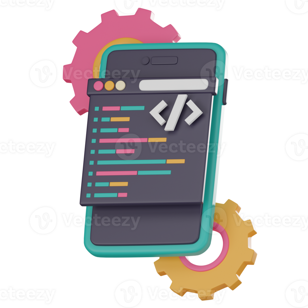 Mobile App Development, Language Development, Software Programming. 3D Render png