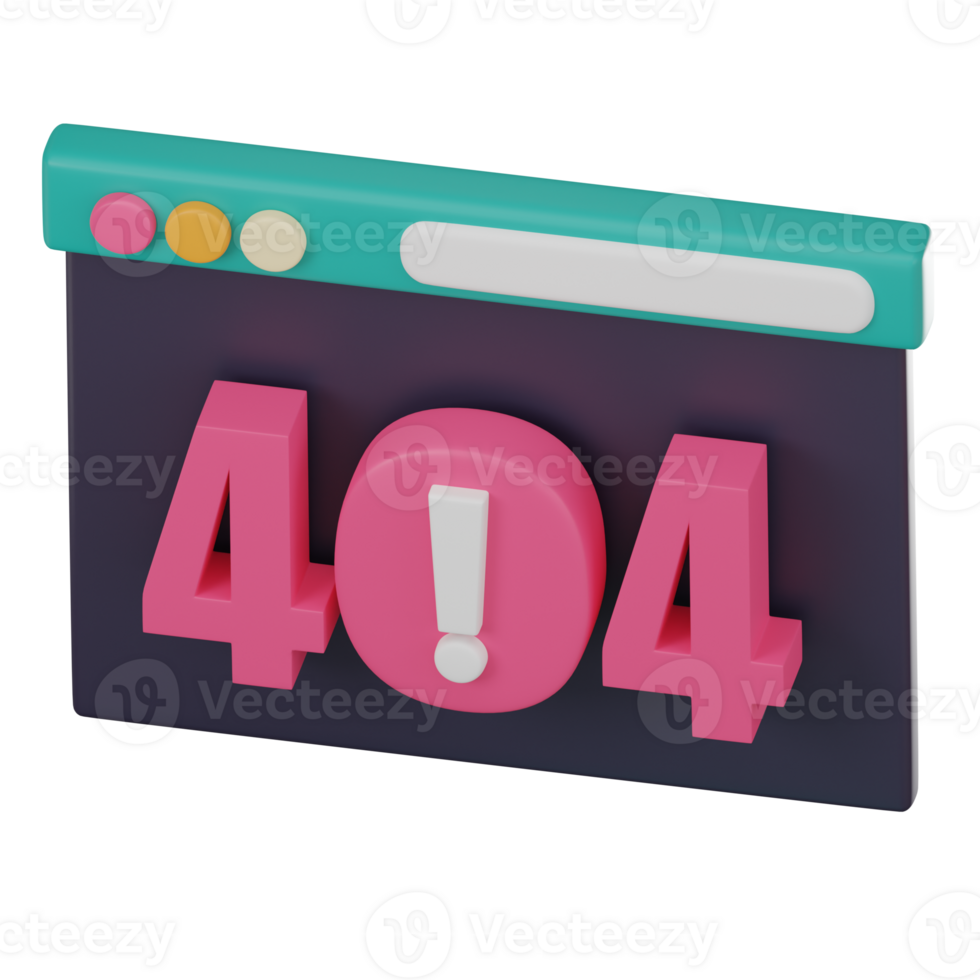 3D Icon of 404 Error for Website Glitches. 3D Render png