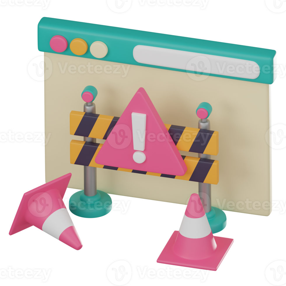 3D Icon of Web Page Under Construction for Digital Development. 3D Render png