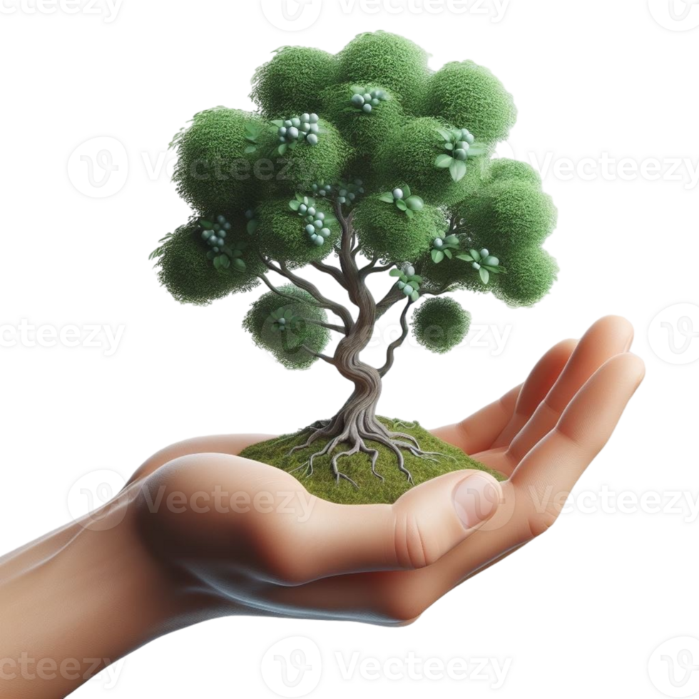 AI generated hand holding a small tree png