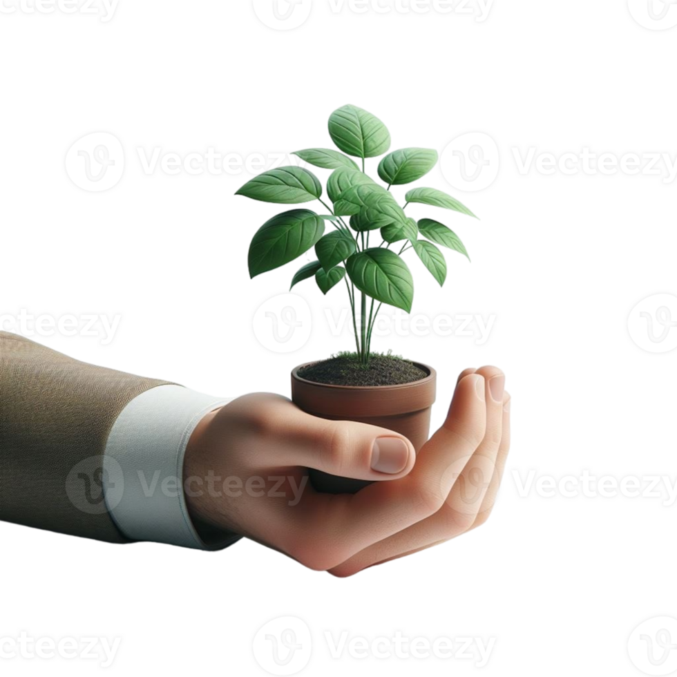 AI generated hand holding a plant in a pot png