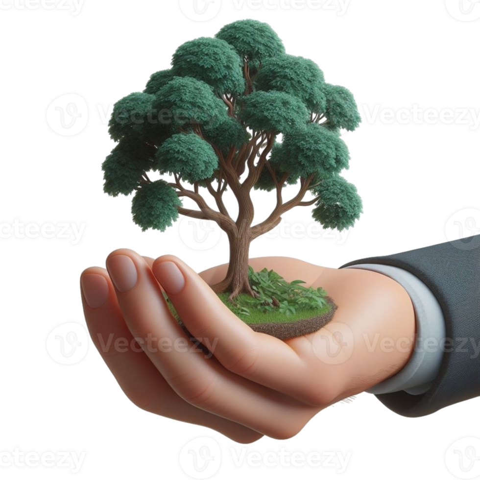 AI generated hand holding a small tree png