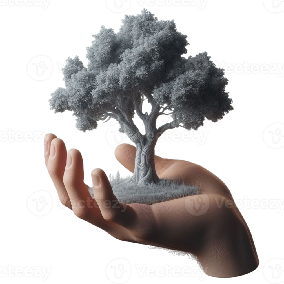 AI generated hand holding a small tree png