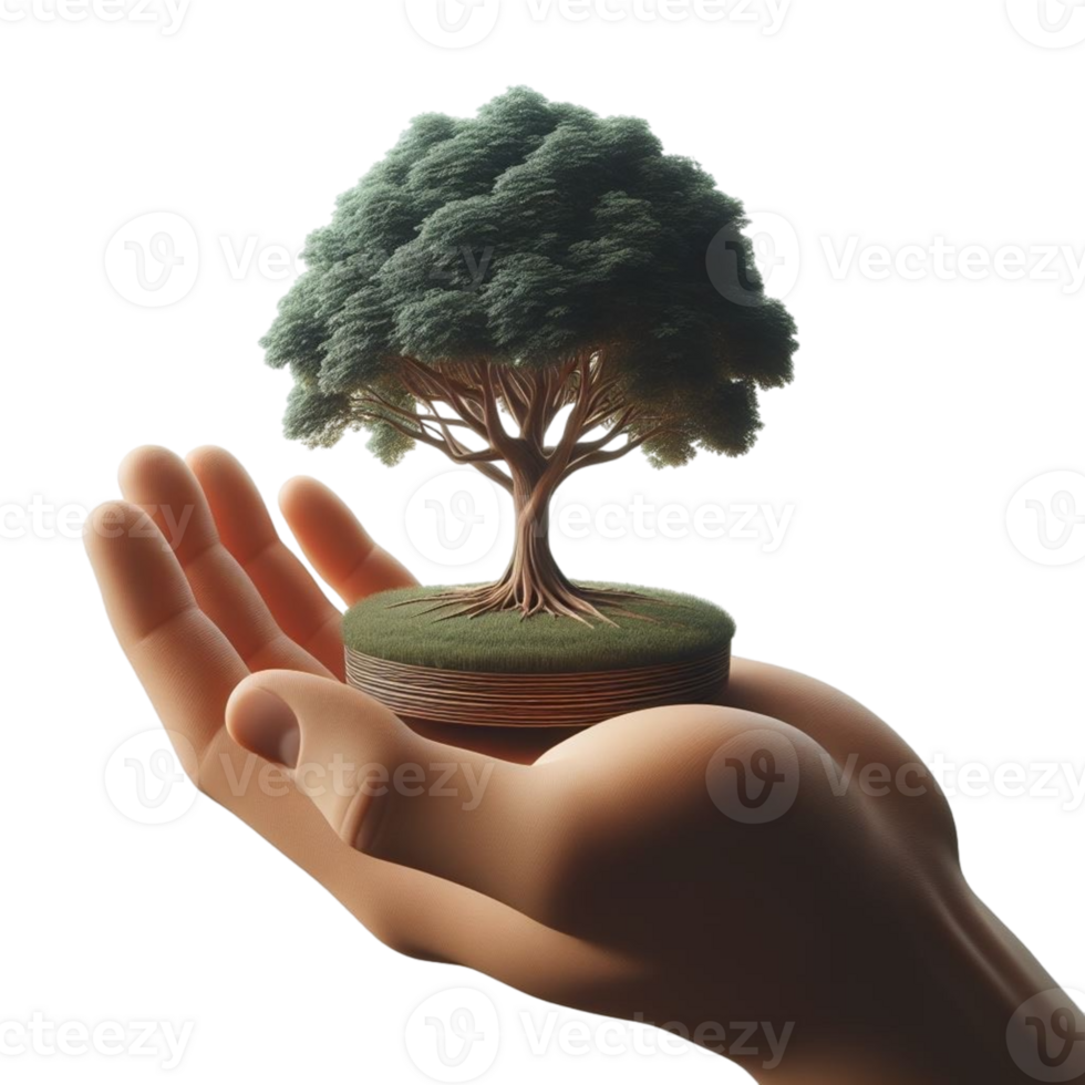 AI generated hand holding a small tree png