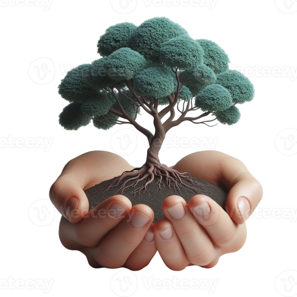 AI generated hand holding a small tree png