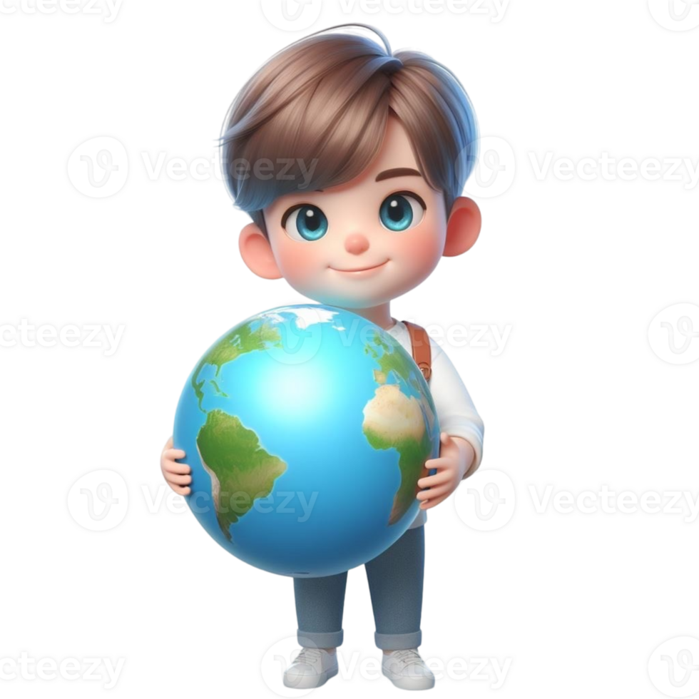 AI generated Child holding the earth globe png