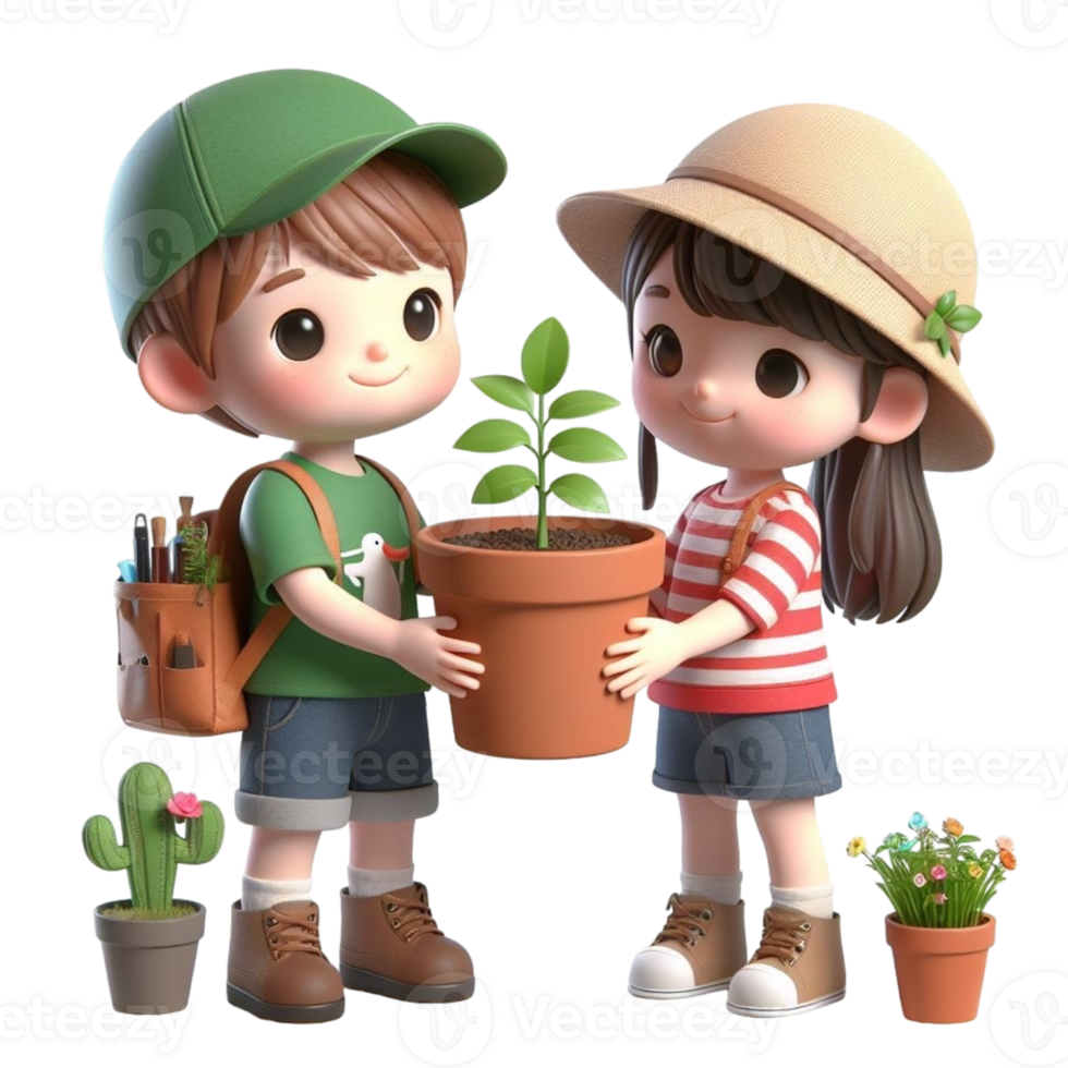 AI generated cartoon child cute with plants and flowers png