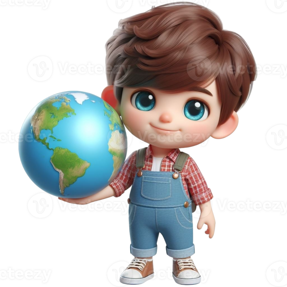 AI generated Child holding the earth globe png