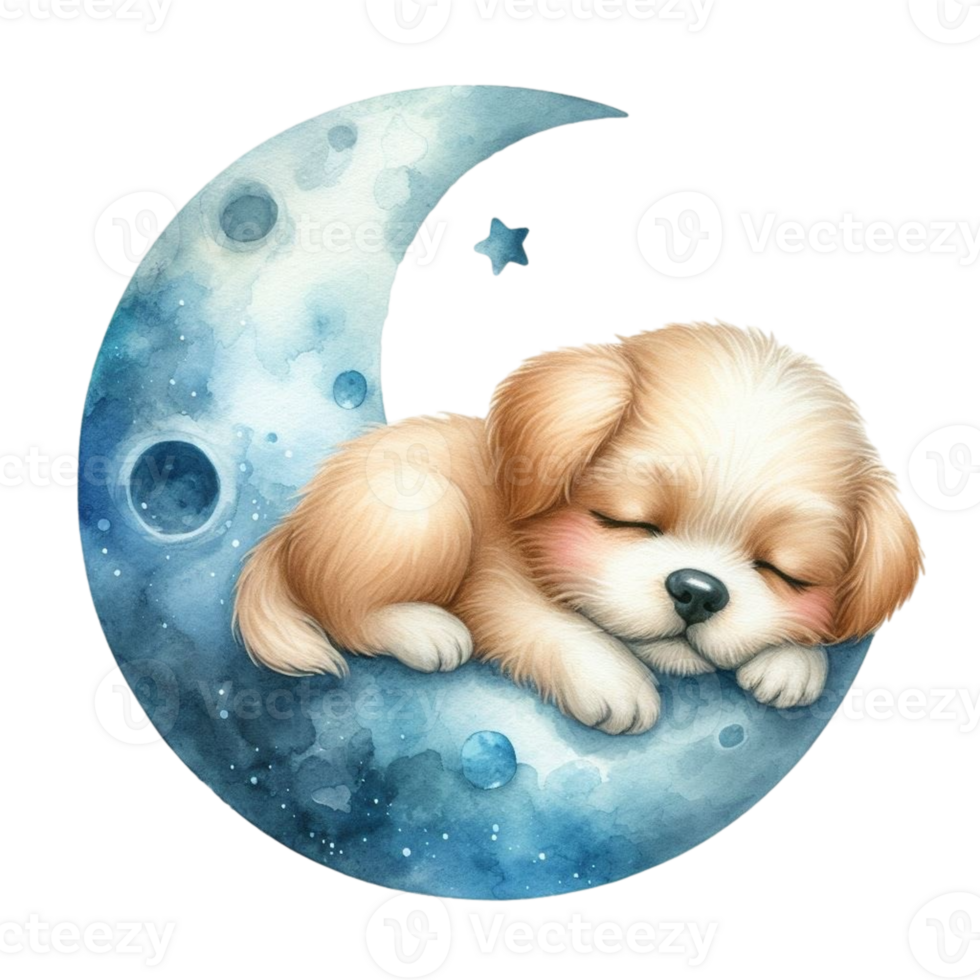 AI generated cute puppy sleeping on the moon png