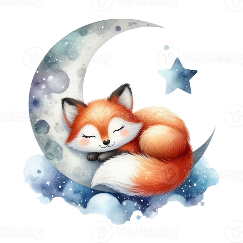 AI generated a cute fox sleeping on the moon png