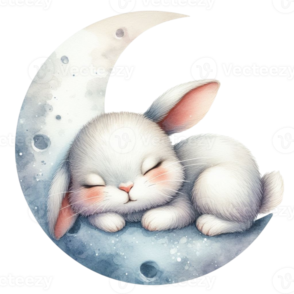 AI generated a cute little bunny sleeping on the moon png