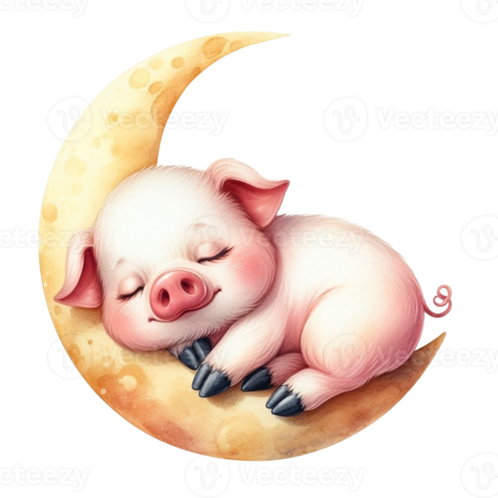 AI generated cute little pig sleeping on the moon png