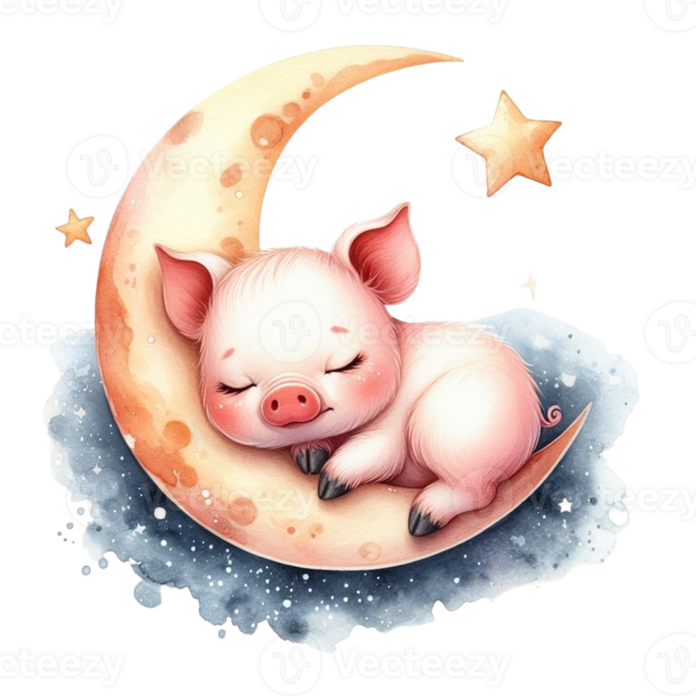 AI generated cute little pig sleeping on the moon png