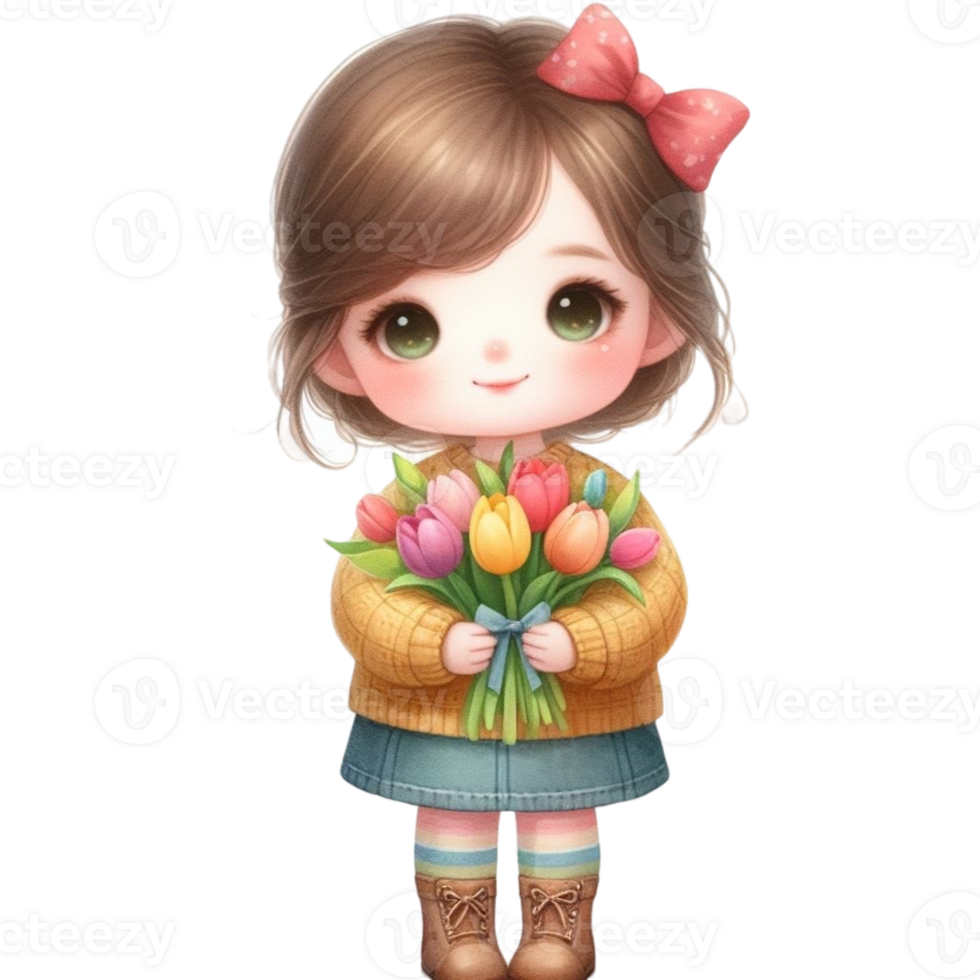 AI generated girl holding a flower png