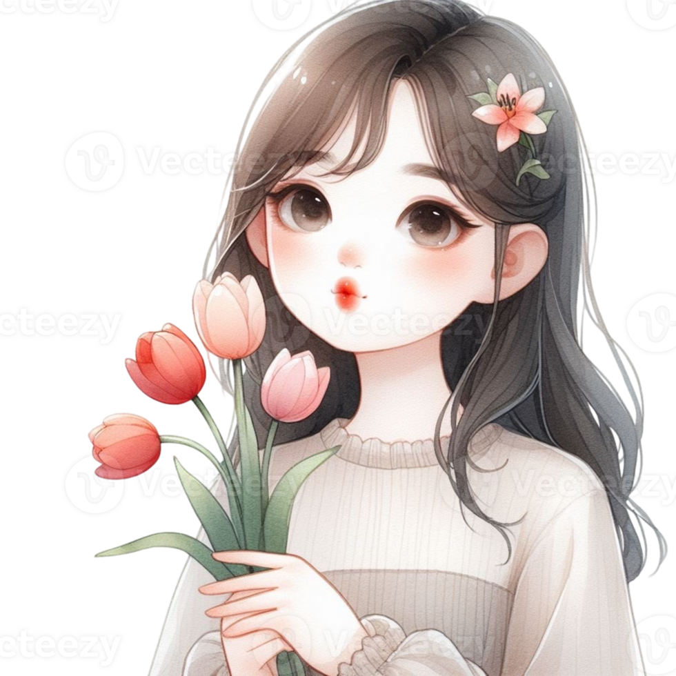 AI generated girl holding a flower png
