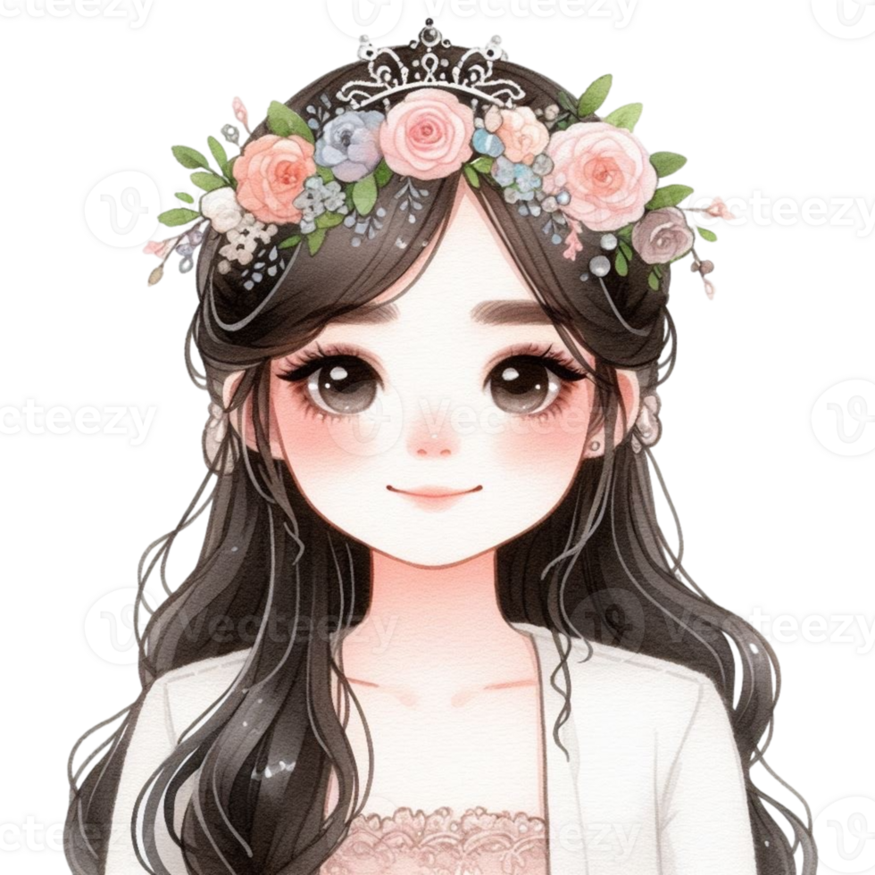 AI generated cartoon girl with flowers in her hair 41318778 PNG